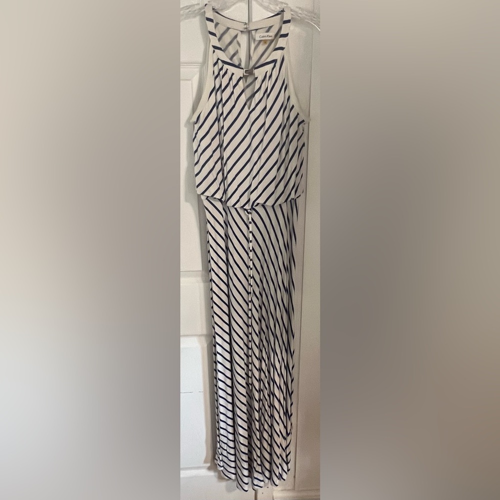 Calvin Klein Navy Striped Sleeveless Maxi Dress